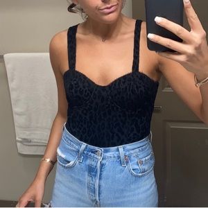Black cheetah velvet body suit